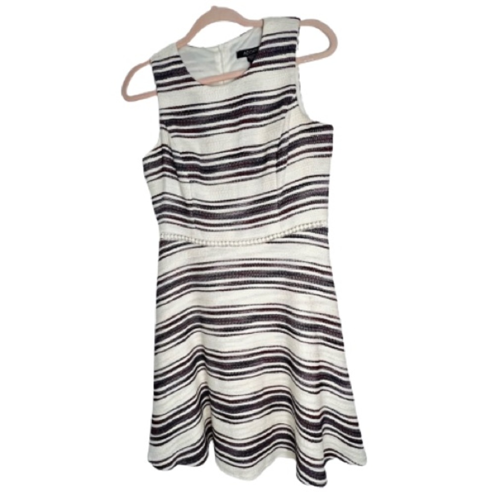 Adorne A-Line Cream, Navy and Burgundy Dress EUC Size 8